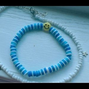 Blue beads and yellow smiley face adjustable